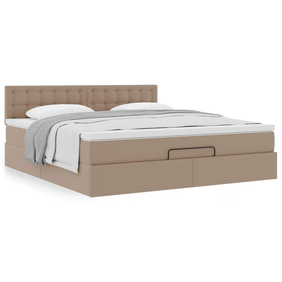 vidaXL Bedframe met matras 180x200cm kunstleer cappuccinokleurig afbeelding 1