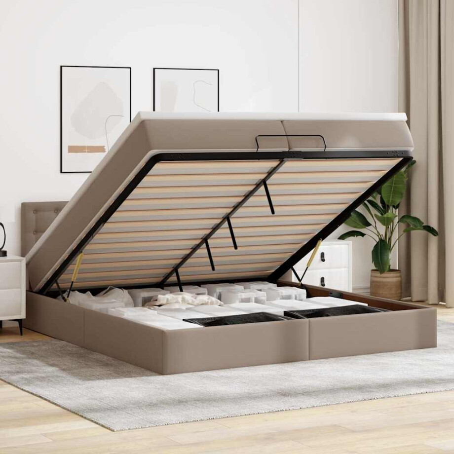 vidaXL Ottoman bed met matrassen 200x200cm kunstleer cappuccinokleurig afbeelding 1