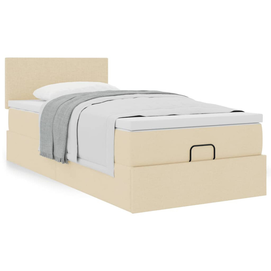 vidaXL Bedframe met matras 80x200cm stof crèmekleurig afbeelding 1