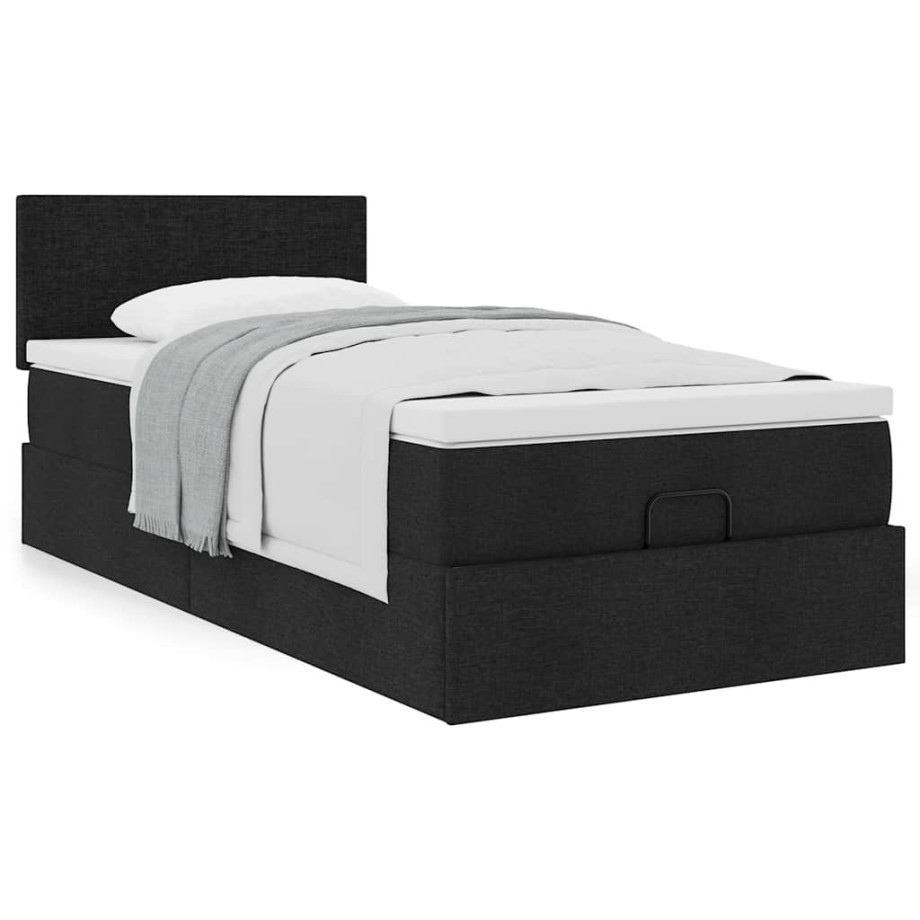 vidaXL Bedframe met matras 90x200cm stof zwart afbeelding 1