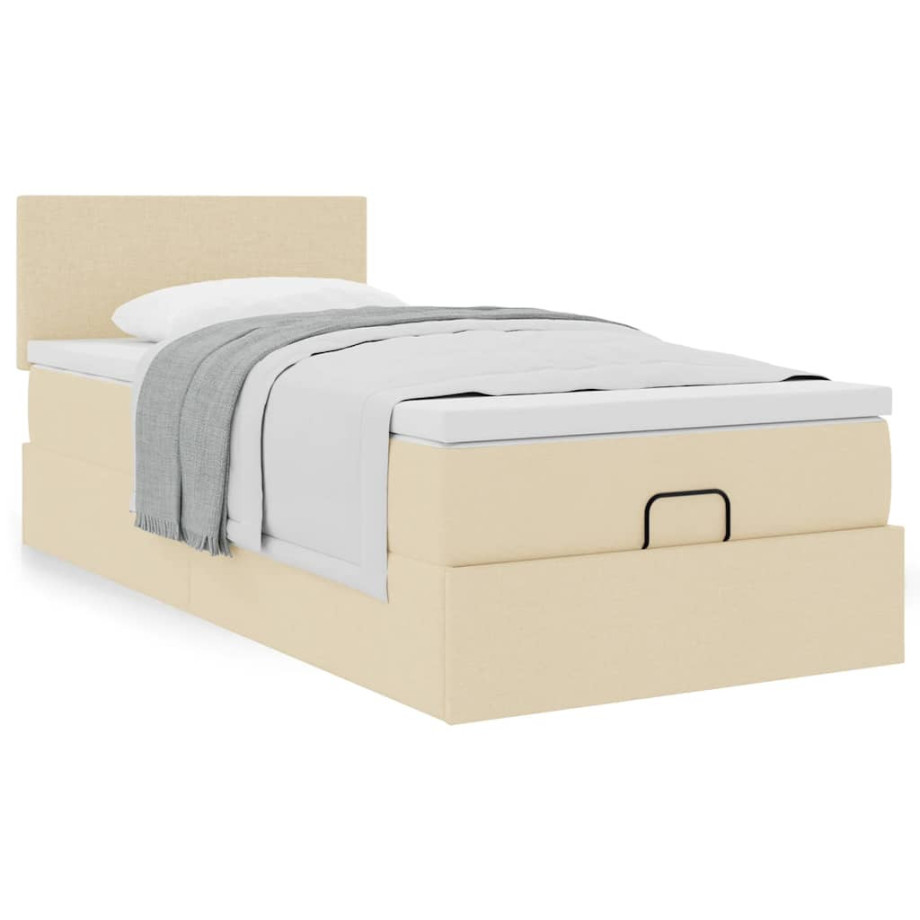 vidaXL Bedframe met matras 90x200cm stof crèmekleurig afbeelding 1