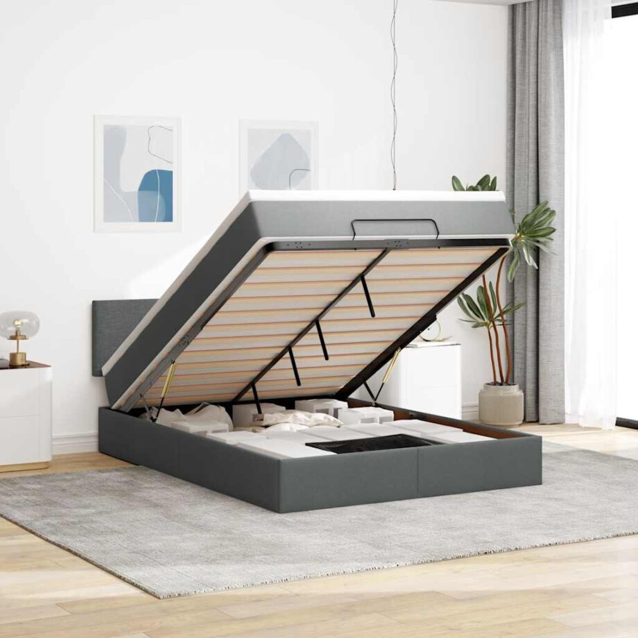 vidaXL Bed met matras 140x190 cm stof donkergrijs afbeelding 1