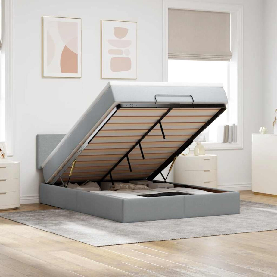 vidaXL Ottoman bed met matras 140x200cm stof lichtgrijs afbeelding 1
