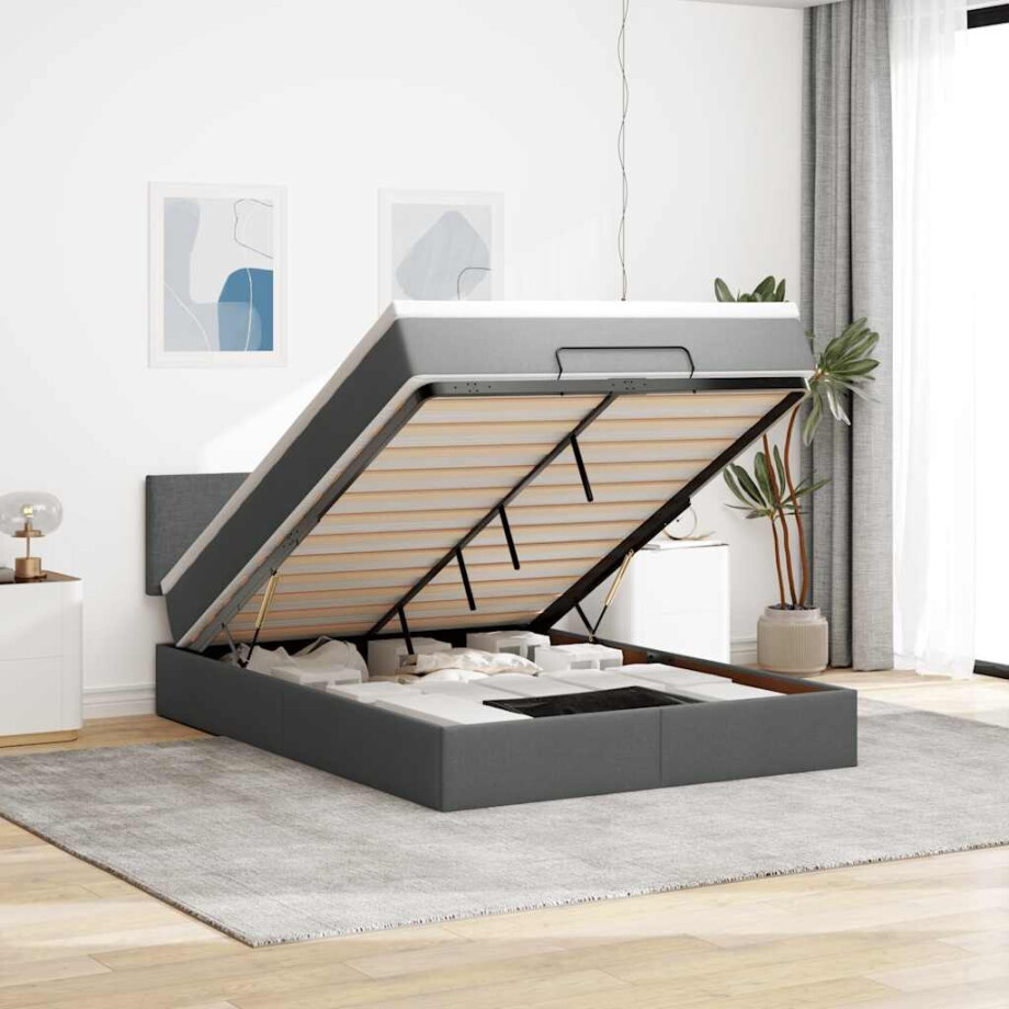 vidaXL Bed met matras 140x200 cm stof donkergrijs afbeelding 1