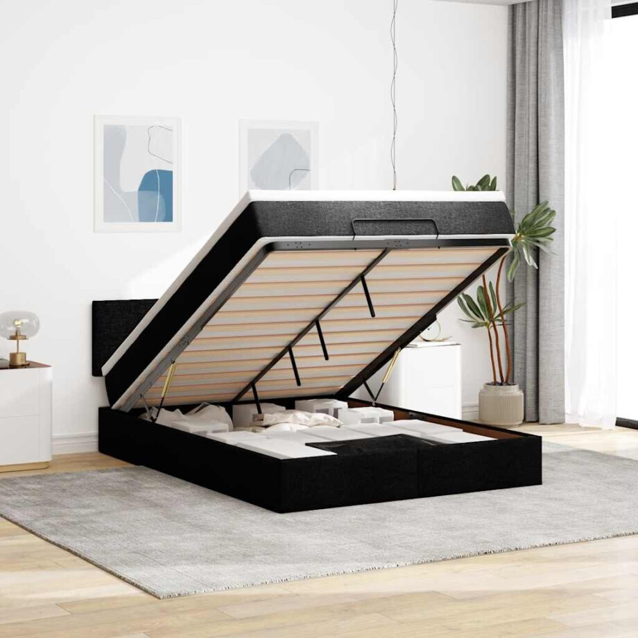 vidaXL Bed met matras 140x200 cm stof zwart afbeelding 1