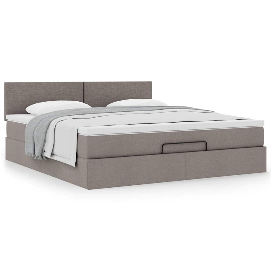 vidaXL Bedframe met matras 160x200cm stof taupe afbeelding 1