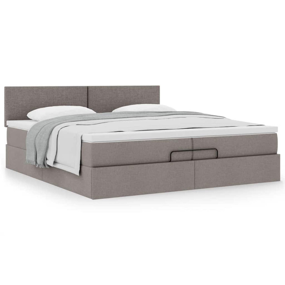 vidaXL Bedframe met matras 200x200 cm stof taupe afbeelding 1