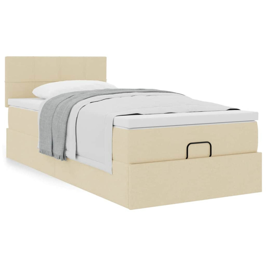 vidaXL Bedframe met matras 80x200cm stof crèmekleurig afbeelding 1