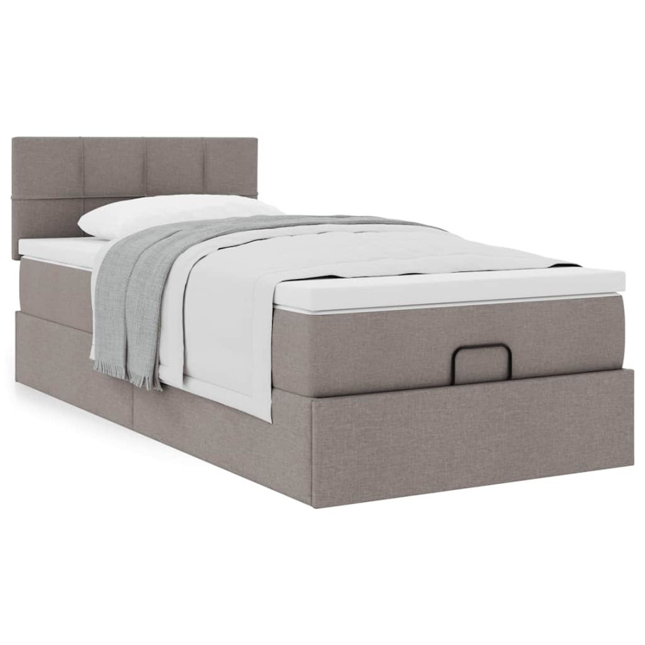 vidaXL Bedframe met matras 90x190cm stof taupe afbeelding 1