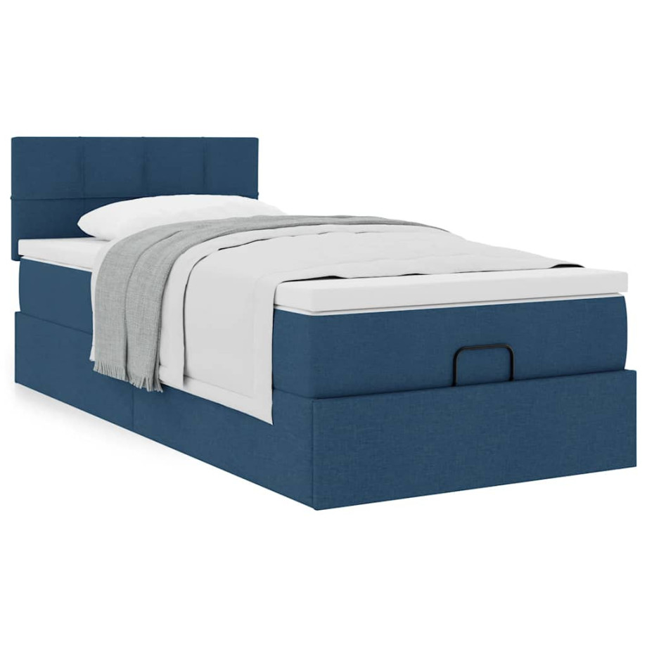 vidaXL Bedframe met matras 90x200cm stof blauw afbeelding 1