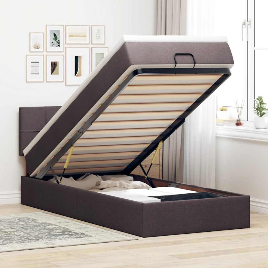 vidaXL Bed met matras 100x200 cm stof donkerbruin afbeelding 1
