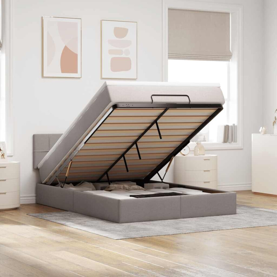 vidaXL Bed met matras 140x190 cm stof taupe vidaXL Bed met matras 140x190 cm stof taupe afbeelding 1