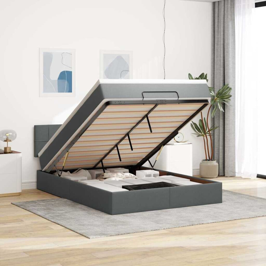 vidaXL Bed met matras 140x200 cm stof donkergrijs afbeelding 1