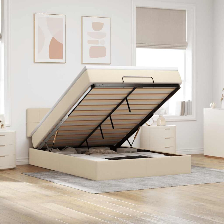 vidaXL Bed met matras 140x200 cm stof crèmekleurig vidaXL Bed met matras 140x200 cm stof crèmekleurig afbeelding 1