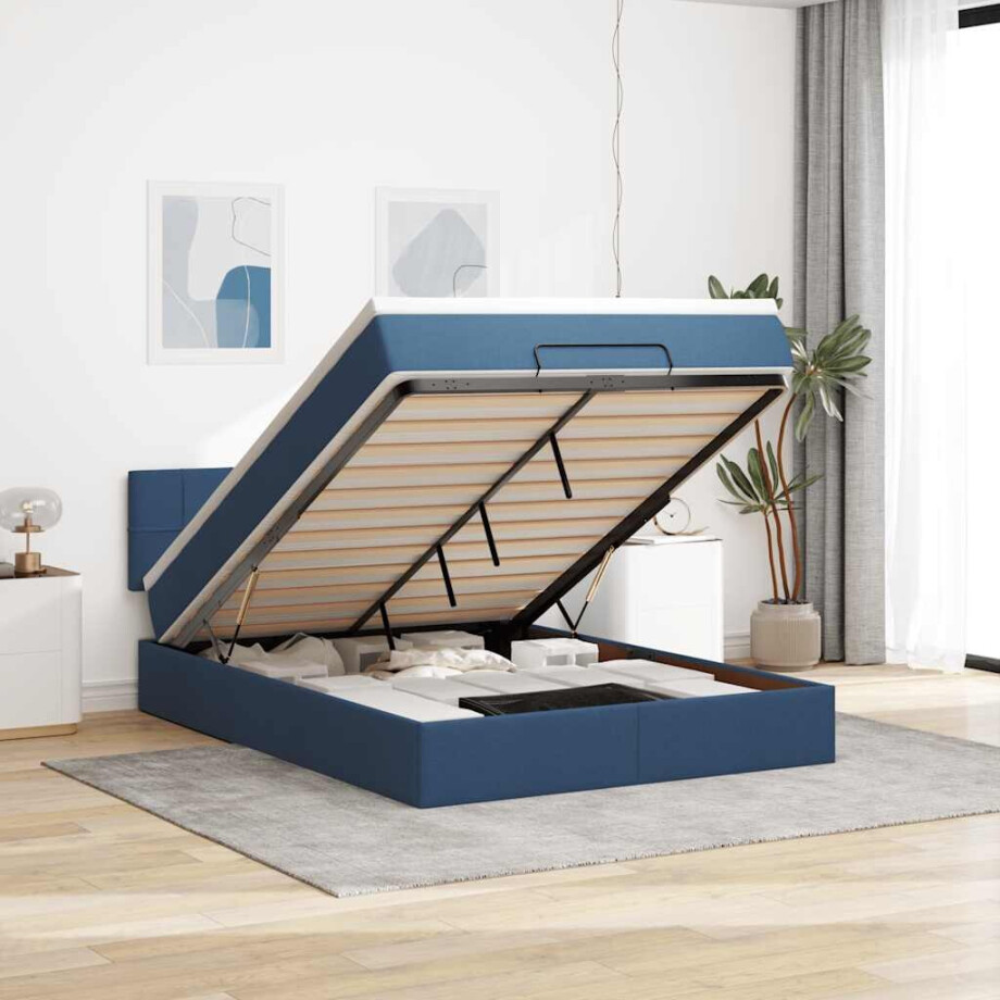 vidaXL Ottoman bed met matras 140x200cm stof blauw vidaXL Ottoman bed met matras 140x200cm stof blauw afbeelding 1