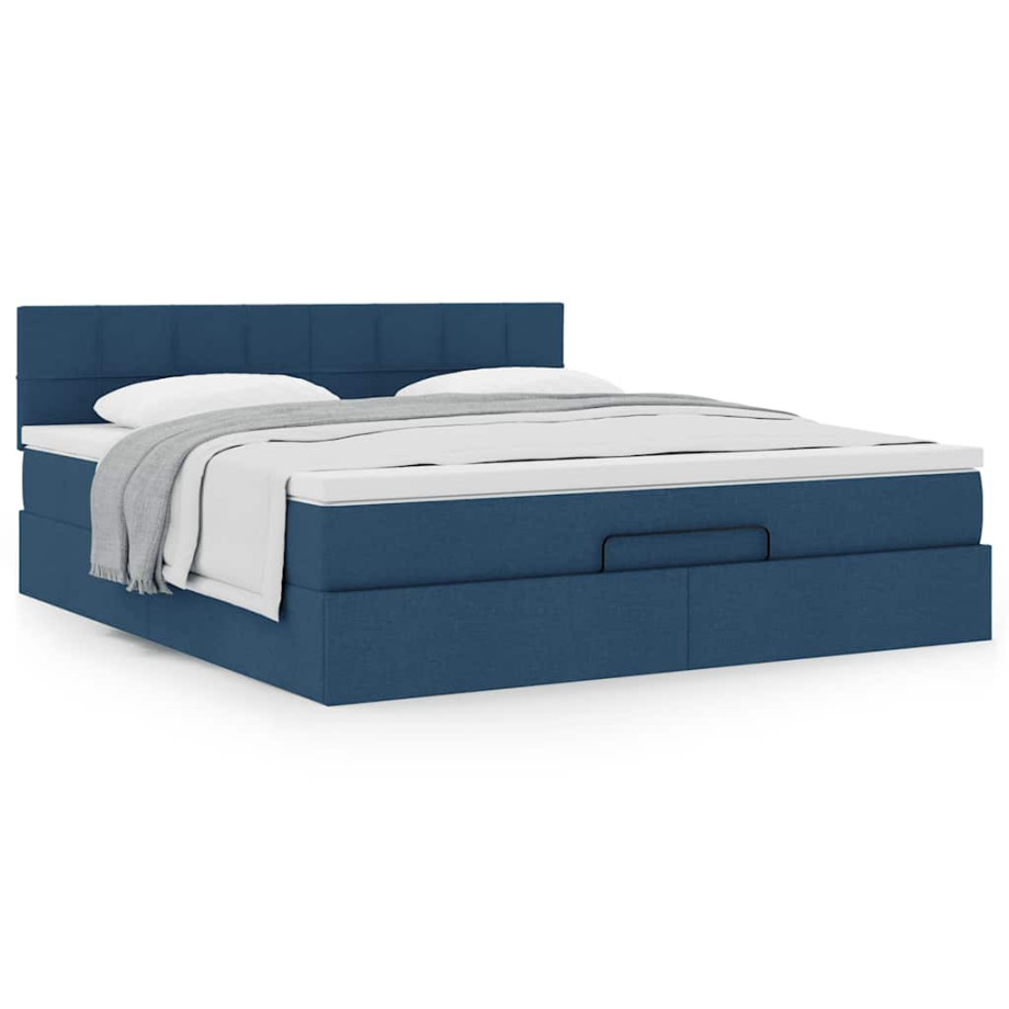 vidaXL Bedframe met matras 160x200cm stof blauw afbeelding 1