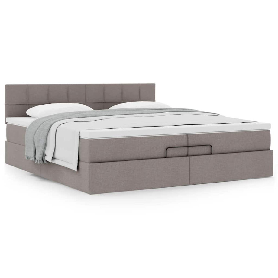 vidaXL Bedframe met matras 200x200 cm stof taupe afbeelding 1