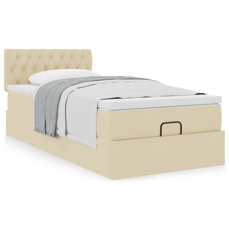 vidaXL Bedframe met matras 80x200cm stof crèmekleurig afbeelding 1