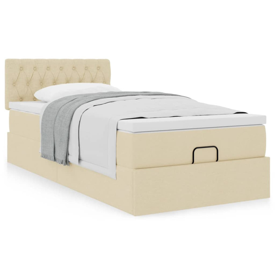 vidaXL Bedframe met matras 90x190cm stof crèmekleurig afbeelding 1