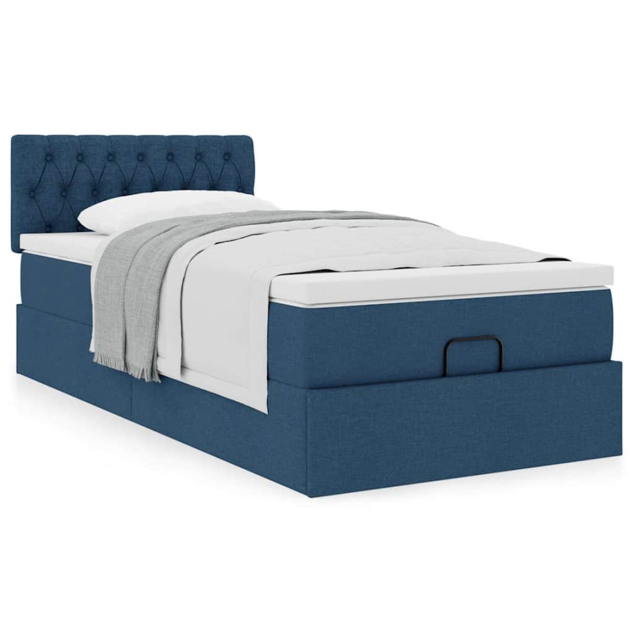 vidaXL Bedframe met matras 90x200cm stof blauw afbeelding 1