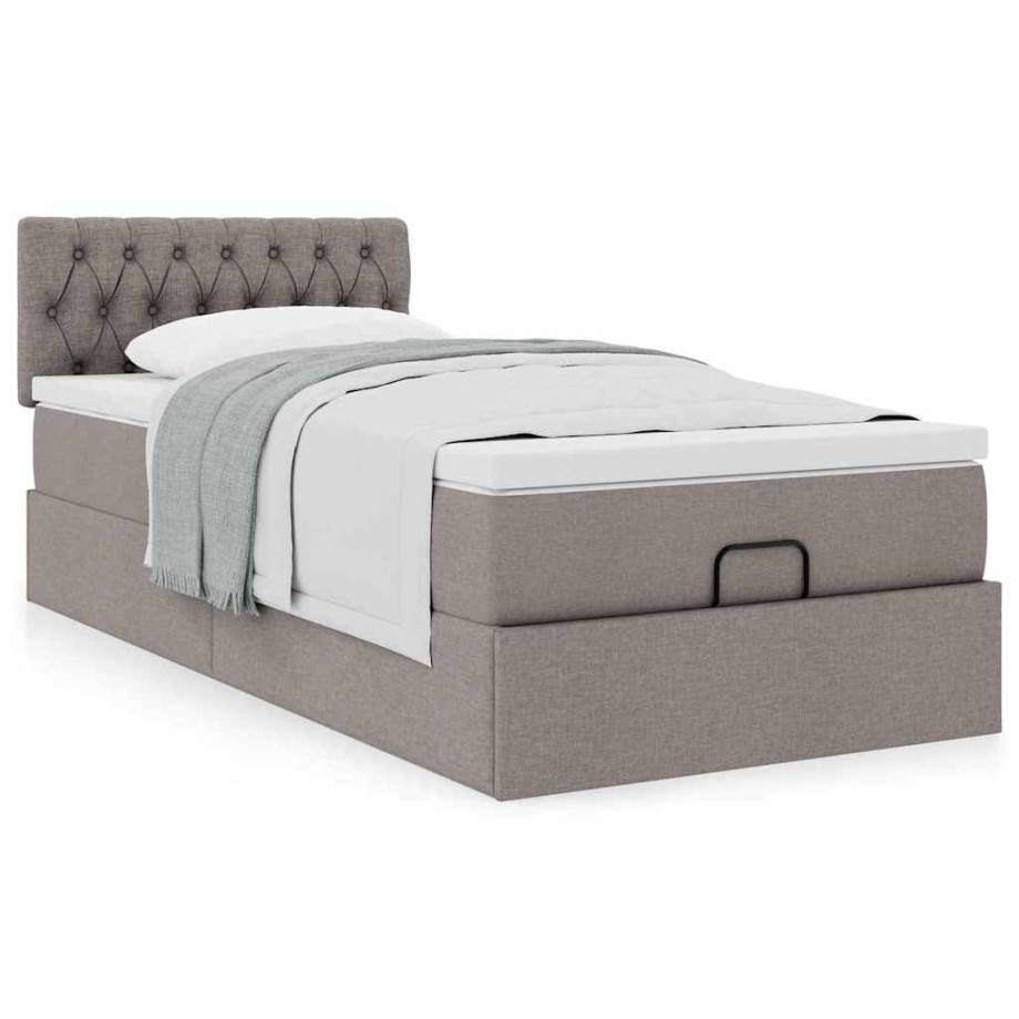 vidaXL Bedframe met matras 100x200cm stof taupe afbeelding 1