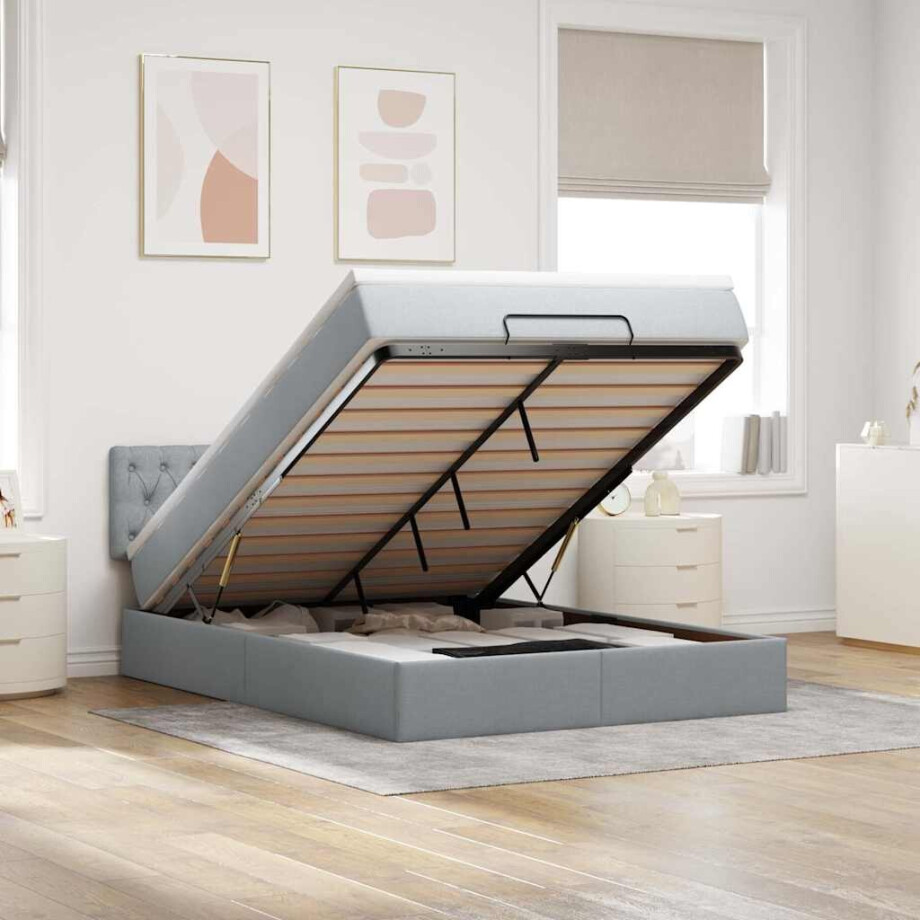 vidaXL Bed met matras 140x190 cm stof lichtgrijs vidaXL Bed met matras 140x190 cm stof lichtgrijs afbeelding 1
