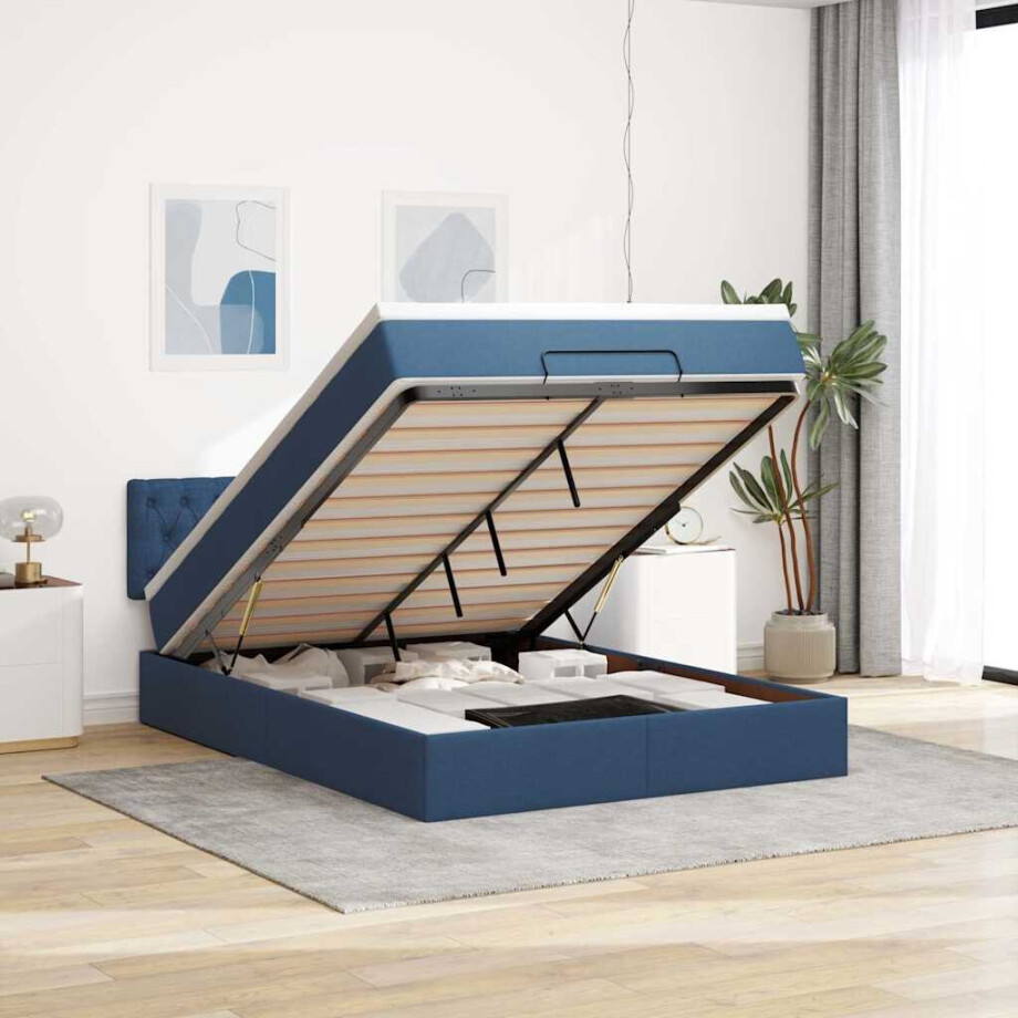 vidaXL Ottoman bed met matras 140x200cm stof blauw afbeelding 1