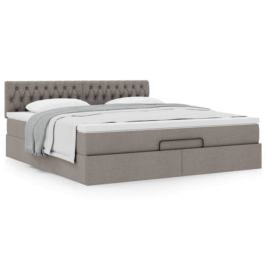 vidaXL Bedframe met matras 160x200cm stof taupe afbeelding 1