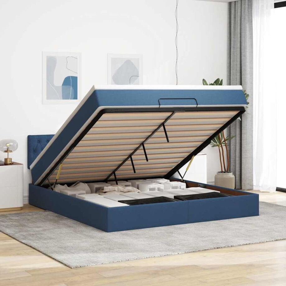 vidaXL Ottoman bed met matras 160x200cm stof blauw afbeelding 1
