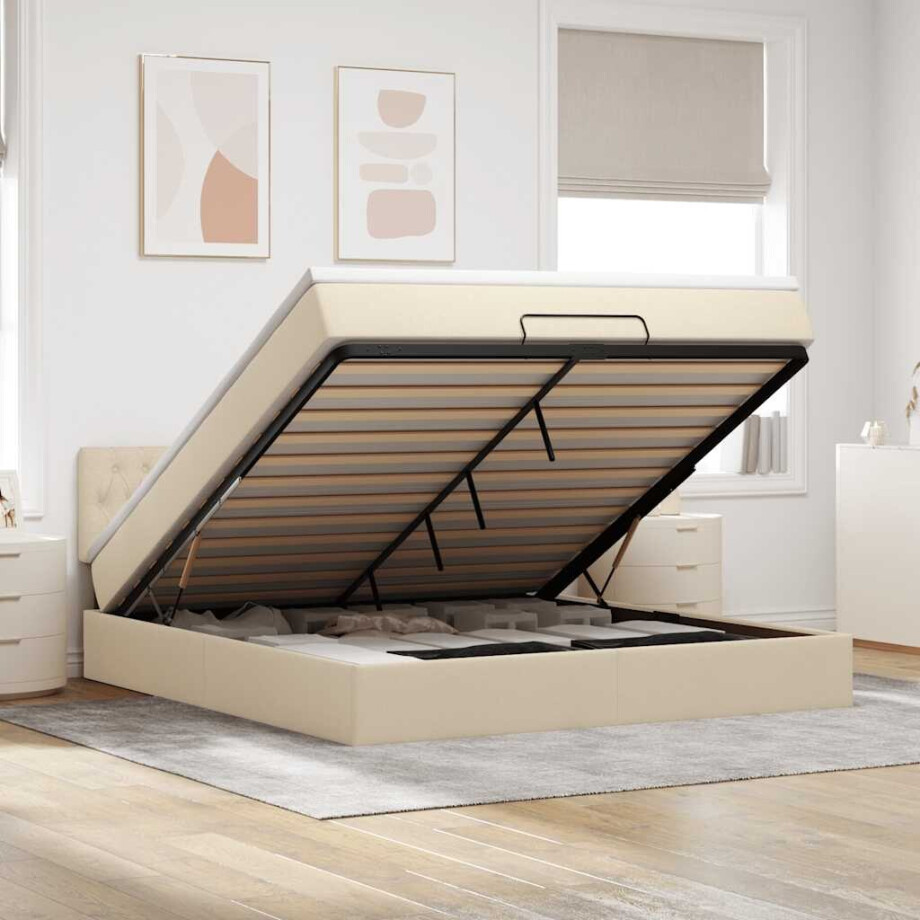 vidaXL Ottoman bed met matras 180x200cm stof crèmekleurig afbeelding 1