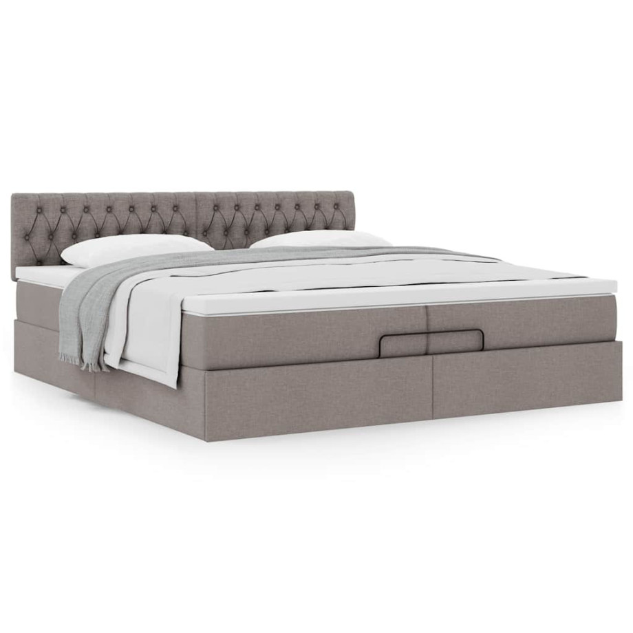 vidaXL Bedframe met matras 200x200 cm stof taupe afbeelding 1