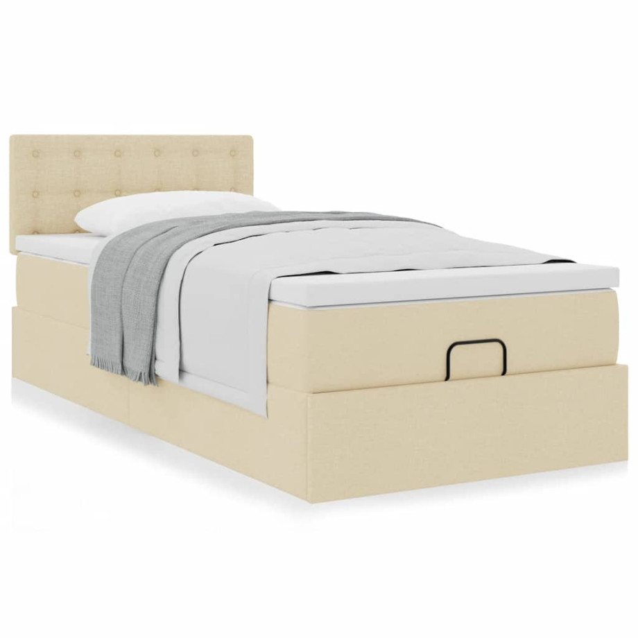 vidaXL Bedframe met matras 80x200cm stof crèmekleurig afbeelding 1