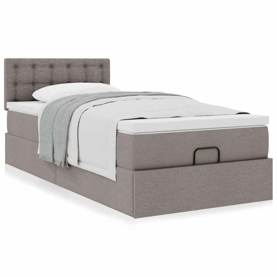 vidaXL Bedframe met matras 90x190cm stof taupe afbeelding 1