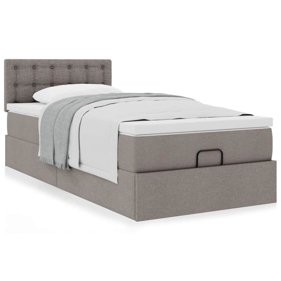 vidaXL Bedframe met matras 90x200cm stof taupe afbeelding 1