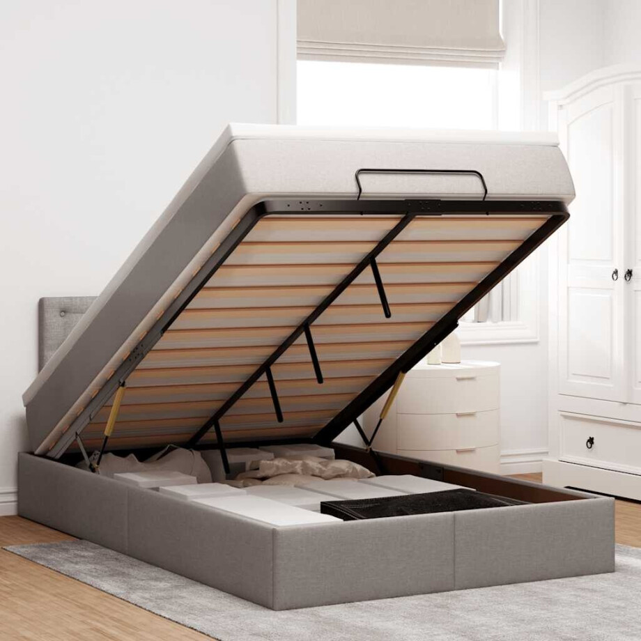 vidaXL Ottoman bed met matras 120x190 cm stof taupe afbeelding 1