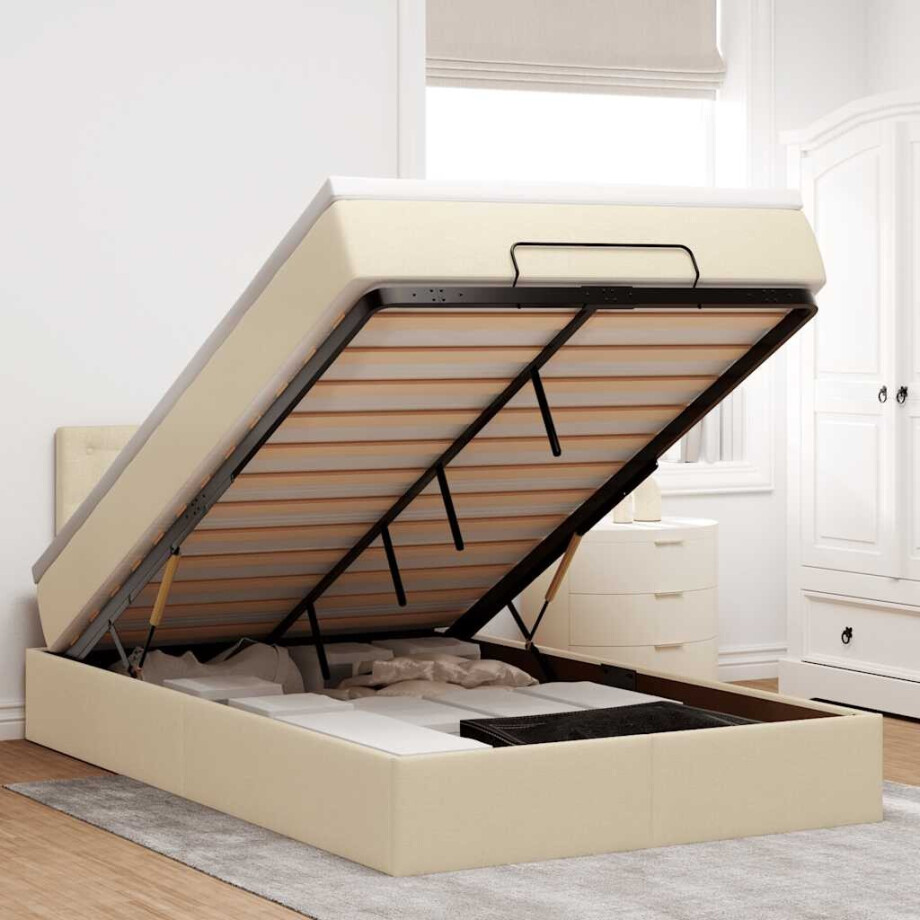 vidaXL Ottoman bed met matras 120x200cm stof crèmekleurig afbeelding 1