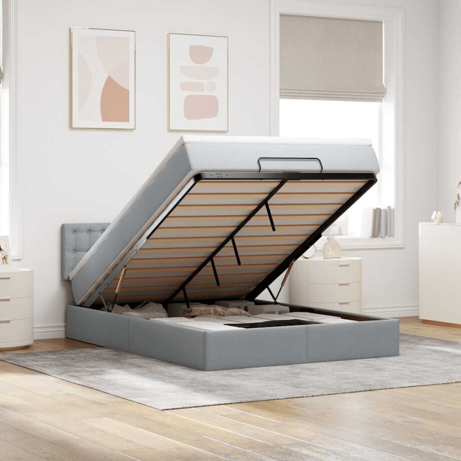 vidaXL Bed met matras 140x190 cm stof lichtgrijs vidaXL Bed met matras 140x190 cm stof lichtgrijs afbeelding 1