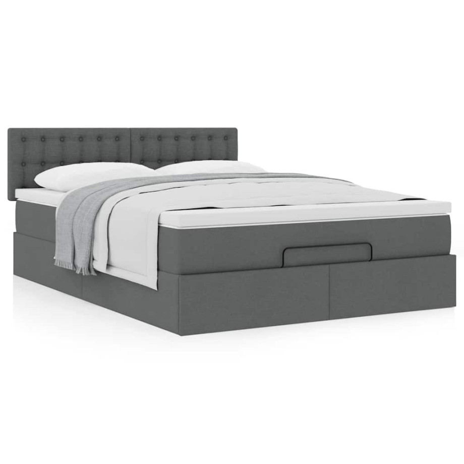 vidaXL Bed met matras 140x190 cm stof donkergrijs afbeelding 1