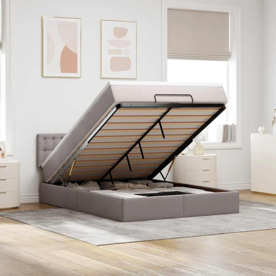 vidaXL Bed met matras 140x190 cm stof taupe afbeelding 1