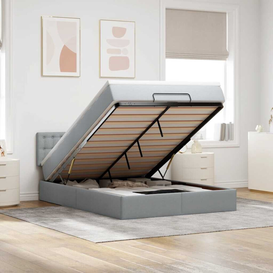 vidaXL Ottoman bed met matras 140x200cm stof lichtgrijs afbeelding 1