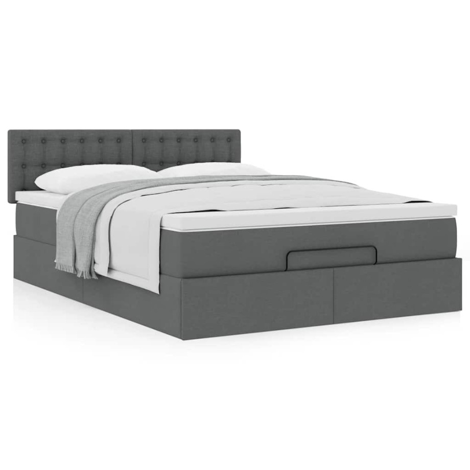 vidaXL Bed met matras 140x200 cm stof donkergrijs vidaXL Bed met matras 140x200 cm stof donkergrijs afbeelding 1