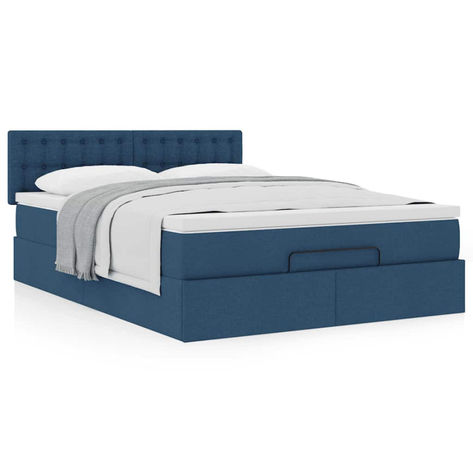 vidaXL Ottoman bed met matras 140x200cm stof blauw afbeelding 1