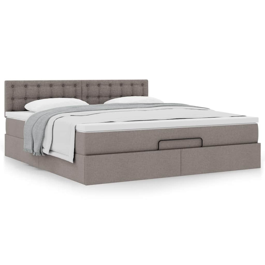 vidaXL Bedframe met matras 160x200cm stof taupe afbeelding 1