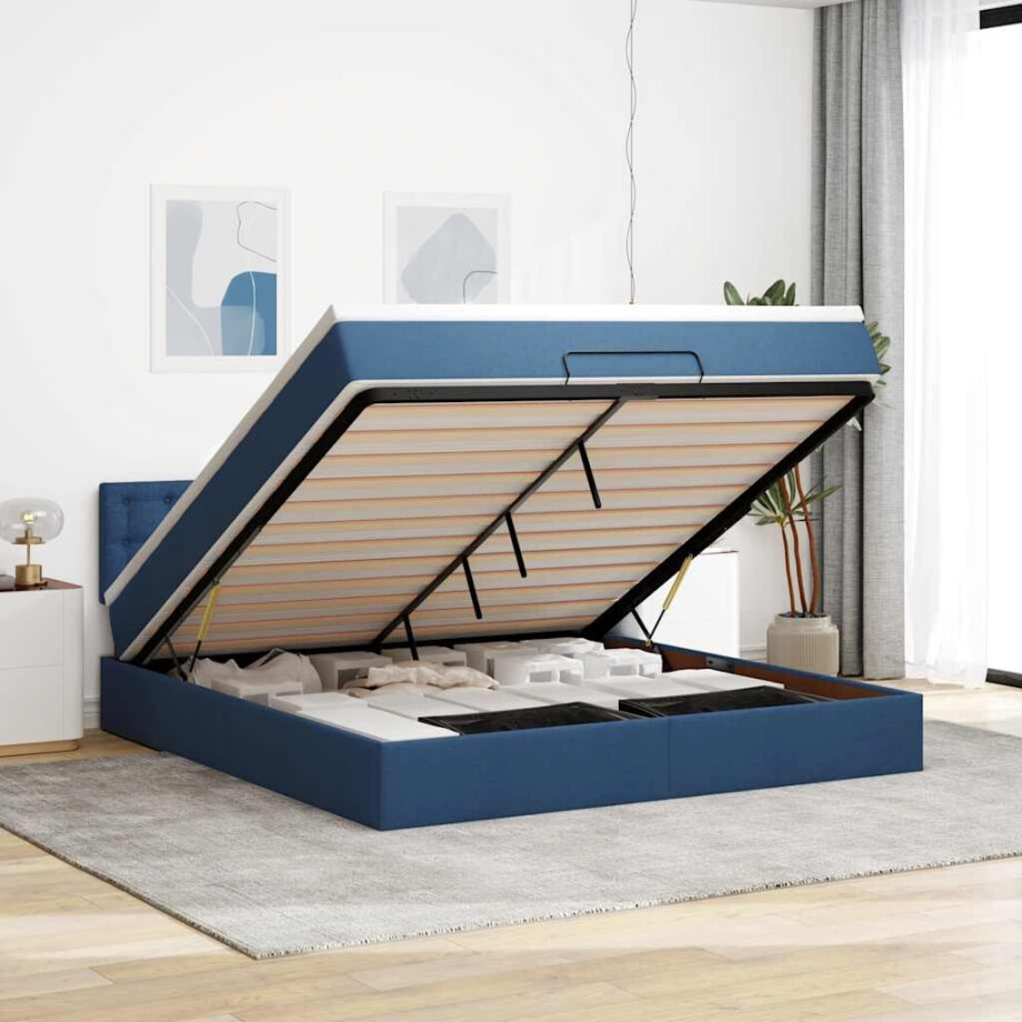 vidaXL Ottoman bed met matras 180x200cm stof blauw afbeelding 1