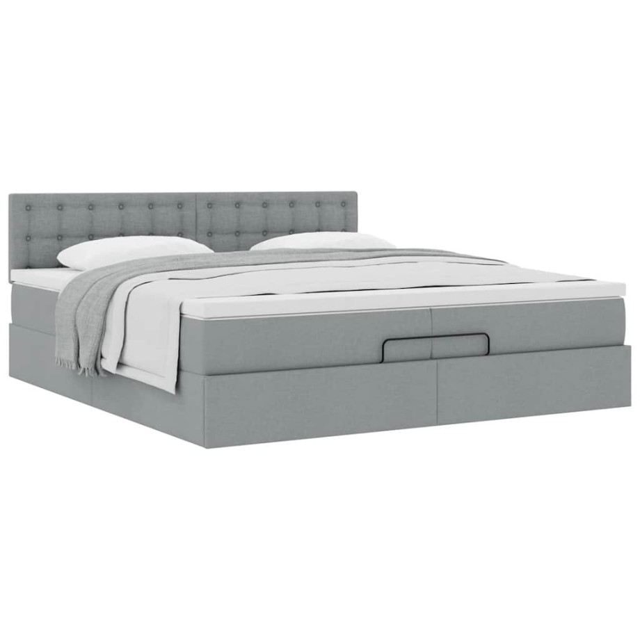 vidaXL Ottoman bed met matras 200x200 cm stof lichtgrijs vidaXL Ottoman bed met matras 200x200 cm stof lichtgrijs afbeelding 1