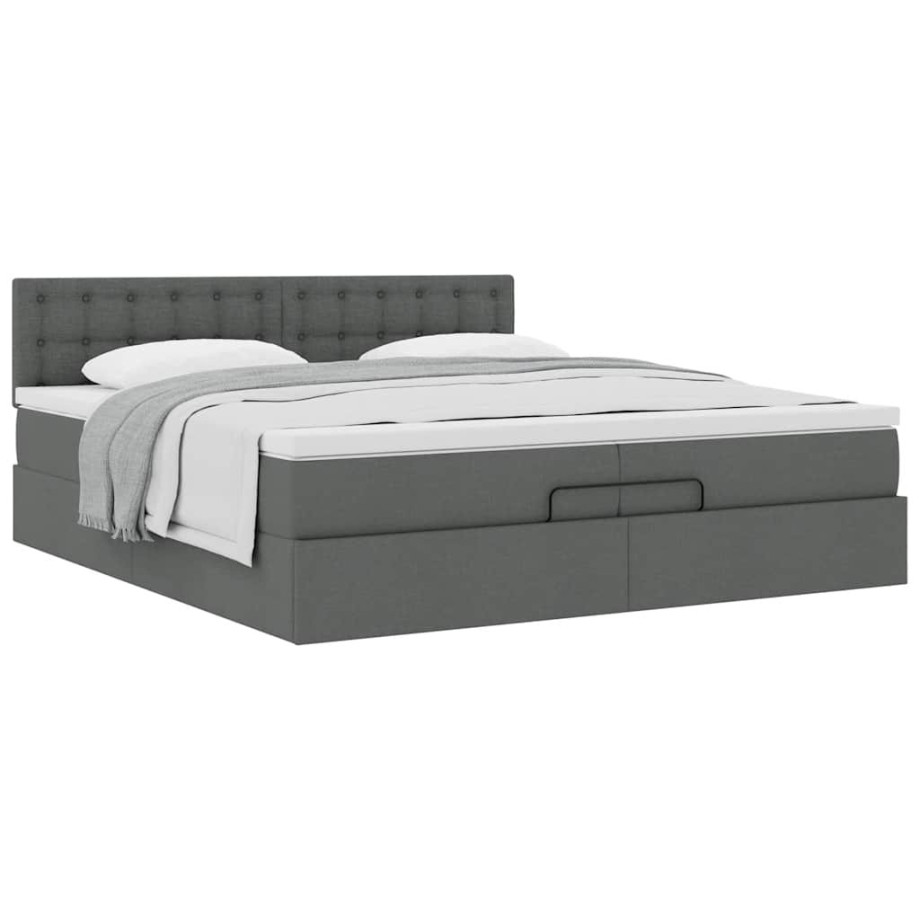 vidaXL Ottoman bed met matras 200x200 cm stof donkergrijs vidaXL Ottoman bed met matras 200x200 cm stof donkergrijs afbeelding 1