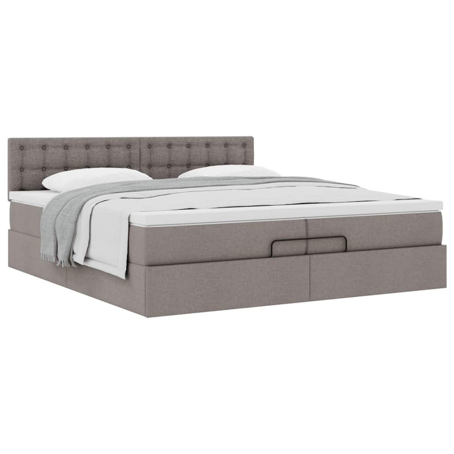 vidaXL Bedframe met matras 200x200 cm stof taupe afbeelding 1