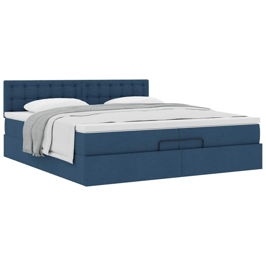 vidaXL Ottoman bed met matras 200x200 cm stof blauw vidaXL Ottoman bed met matras 200x200 cm stof blauw afbeelding 1