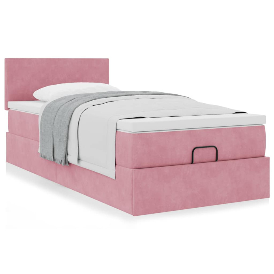 vidaXL Bedframe met matras 80x200cm fluweel roze afbeelding 1