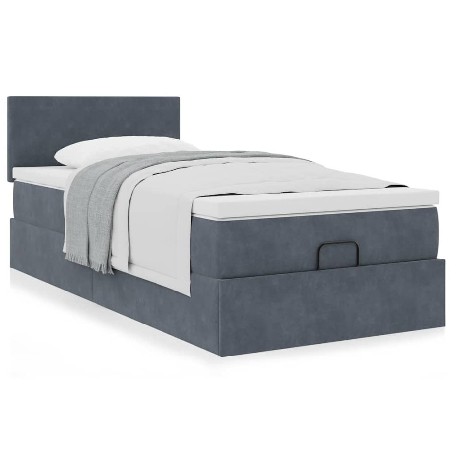 vidaXL Bedframe met matras 90x200cm fluweel donkergrijs afbeelding 1